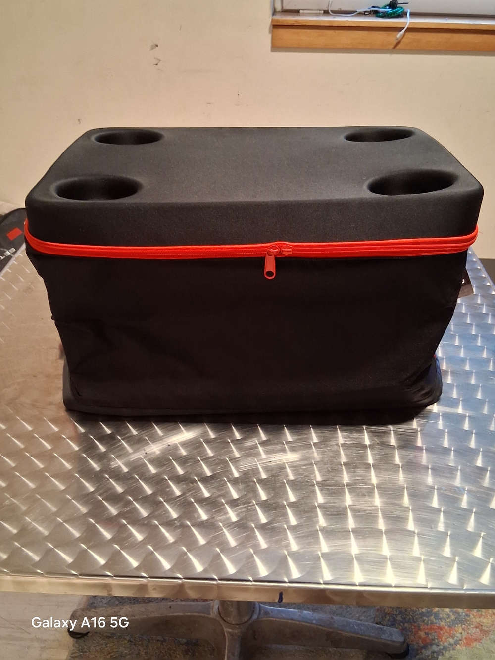 Black Portable Folding Cooler Bench with Red Zipper